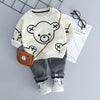Autumn and Winter Fleece Cartoon Bear Pattern Children Long Sleeve Pullover Top + Pants Set, Height:70cm(White)