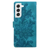 For Samsung Galaxy S22 5G Lace Floral Embossed Magnetic Buckle PU Phone Case With Wrist Strap(Green)