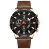 FNGEEN 5225 Multifunctional Waterproof Quartz Watch, Color: Brown Leather Rose Shell Black Surface