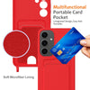 For Samsung Galaxy S25+ 5G Integrated Card Bag Solid Color Liquid Silicone Phone Case with Lanyard(Red)