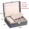 Simple Double-Layered Wooden Leather Jewelry Box With Lock Earrings Jewelry Box(Gray)