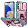 For Samsung Galaxy A26 5G Sliding Camshield TPU + PC Phone Case with Holder(Pink+Green)