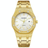 CAGARNY 6885 Octagonal Dial Quartz Dual Movement Watch Men Stainless Steel Strap Watch(Gold Shell White Dial)
