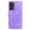 For Samsung Galaxy A13 4G / 5G / A04S Lace Floral Embossed Magnetic Buckle PU Phone Case With Wrist Strap(Purple)