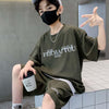 2pcs/set Middle and Big Kids Summer Boys Short T-shirt and Pants, Size: 140cm(Green)