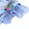 Girls Neckline Tassel Vertical Stripes Ruffled Dress, Height:90cm(Blue)