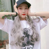 Hat Big Curve Wig One-piece Long Curly Chemical Fiber Headgear for Women(Granny Grey)