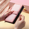 For Samsung Galaxy A06 5G / 4G Grid Texture Zipper Leather Phone Case with Lanyard(Rose Gold)