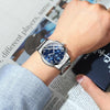 FNGEEN 4006 Men Trendy Waterproof Quartz Watch(Black Leather White Steel Blue Surface)