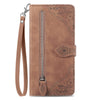 For Xiaomi Redmi K70 Embossed Flower Zipper Leather Phone Case(Brown)