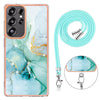 For Samsung Galaxy S25 Ultra 5G Electroplating Marble Dual-side IMD Phone Case with Lanyard(Green 003)