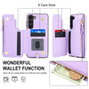 For Samsung Galaxy S23 5G Double Flap Zipper RFID Leather Phone Case with Short Lanyard(Light Purple)