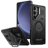 For Samsung Galaxy S25+ 5G Shield Hollow Frame Holder MagSafe Phone Case(Black)