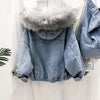 Velvet Thick Denim Jacket Female Winter Big Fur Collar Locomotive Lamb Coat Female Student Short Coat, Size: S(White)