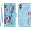 For iPhone XS / X Floral Pattern Leather Phone Case with Lanyard(Light Blue)
