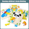 4 PCS / Sets Of Children Early Education Three-Dimensional Wooden Animal Puzzle Toys(Panda + Bear + Rocket + Ship)
