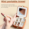 Portable Earrings Necklace Jewelry Box Chemical Storage Case PU Leather With Mirror(Brown)