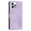 For iPhone 12 / 12 Pro Tulips Embossed Leather Phone Case with Lanyard(Purple)