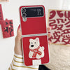 For Samsung Galaxy Z Flip4 5G Skin Fee Litchi Pattern Scarf Embroidered Dog Phone Case(Red)