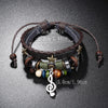 Simple Multi-Layer Beaded Leather Bracelet Personalized Musical Note Charm Bracelet(Black)