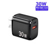 PD30W USB-C / Type-C + QC3.0 USB Charger with 1m Type-C to 8 Pin Data Cable, AU Plug(Black)