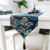 Ethnic Style Cotton and Linen Table Flag Printed Double Dining Table Placemat, Size:32x200cm(Blue)