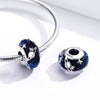 S925 Sterling Silver Pendant Starry Sky Faceted Glass Beads Blue Interstellar Loose Beads