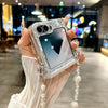 For Samsung Galaxy Z Flip6 Three Parts Pearlescent Shell Texture Phone Case with Bracelet(White)