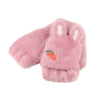 Children Half Finger Gloves Knitted Cold Warm Plus Velvet Fingerless Gloves(Dark Pink)