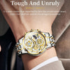 OLEVS 9947 Men Multifunctional Hollow Waterproof Quartz Watch(White + Gold)