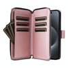 For iPhone 15 Pro Nine-card Slots Zipper Wallet Bag Leather Phone Case(Rose Gold)