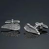 Men Clover Rose Pattern Cufflinks, Color: Silver Wings