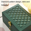 Diamond Pattern PU Leather Three-layer Drawer Jewelry Box Necklace Ring Jewelry Storage Box(Dark Green)