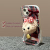 For iPhone 13 Plaid 3D Plush Doll Silicone Phone Case(Bear)