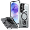 For Samsung Galaxy A55 5G Shield Hollow Frame Holder MagSafe Phone Case(Grey)