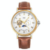 YAZOLE 379 Leather Band Large Dial Tourbillon Mechanical Watch(White+Brown)