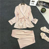 Bathrobe Pajamas Imitation Silk Pajamas Lapel Casual Silk Home Wear, Size:XL(Blue)