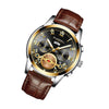 FNGEEN 4001 Men Watch Multi-Function Quartz Watch, Colour: Brown Leather Gold Black Surface