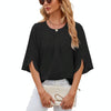 Summer Women Loose Chiffon Blouse Tops Round Neck 5 Points Sleeve Short Sleeve, Size: XXL(Black)