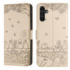 For Samsung Galaxy A26 5G Cat Embossing Pattern Leather Phone Case with Lanyard(Beige)