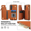 For Samsung Galaxy A54 Double Flap Zipper RFID Leather Phone Case with Short Lanyard(Brown)