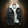 Men Winter Wool Liner Jean Jackets Outerwear Warm Denim Coats, Size:XXXXXL(Black)