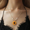 Delicate Sunflower Pendant Necklace Women Creative Imitation Pearls Jewelry Necklace(Silver)