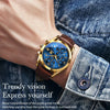OLEVS 2872 Men Three Eyes Six Needles Chronograph Waterproof Quartz Watch(Blue + Gold)