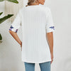 Spring Summer Printed Fake Two-Piece Square Neck Mid-Sleeve Top T-Shirt, Size: S(White)