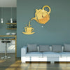 Creative DIY Acrylic Coffee Cup Teapot 3D Wall Clock Decorative Kitchen Wall Clocks Living Room Dining Room Home Decor Clock(Gold)