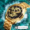 SKMEI 9193 Men Golden Dragon Pattern Calendar Dial Luminous Quartz Watch(Gold Blue)