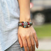 BX016 Retro Personality Leather Beaded Bracelet(Black Leather+Ancient Silver Accessories)