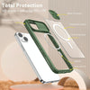 For iPhone 14 Plus Clear Acrylic + PC + TPU MagSafe Lens Sliding Cover Full Coverage Phone Case(Olive Green)
