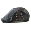 12968 Perforated Strap Design Outdoor All-Match PU Leather Peaked Cap Berets, Size:One Size(Dark Coffee)